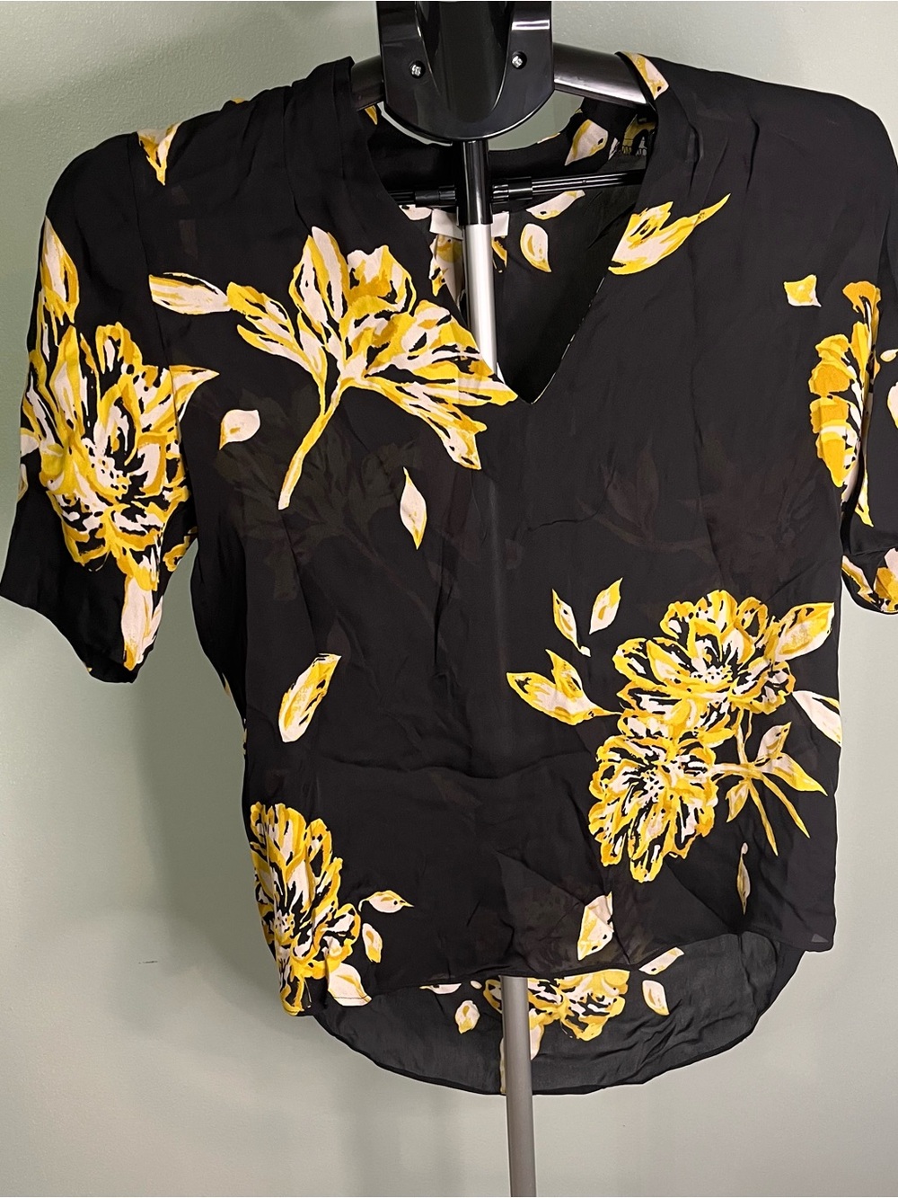 Joie Black Blouse with Yellow Floral Print sheer NWT Small